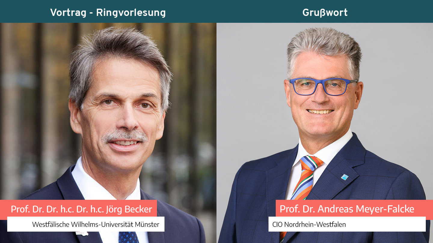 Portraitfoto von Prof. Dr. Dr. h.c. Dr. h.c. Jörg Becker und Prof. Dr. Andreas Meyer-Falcke.